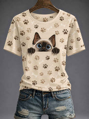 Women's Cute Cat Printed T-shirt
