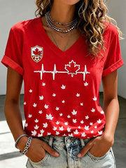 Women's Canada Print Casual V-Nack Tee