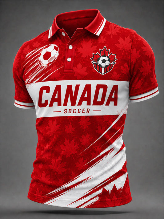 Men's Canada Soccer Graphic Print Casual Polo gracestitchs