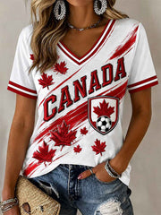 Women's Canada Soccer Graphic Print Casual V-Neck Tee
