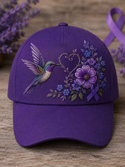 Unisex Purple Floral & Hummingbird Print Alzheimer's Awareness Support Hat