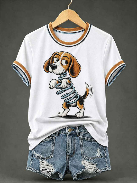 Women's Funny Dog Print Casual Tee