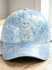 Unisex Crystal-embellished cat print design Hat gracestitchs
