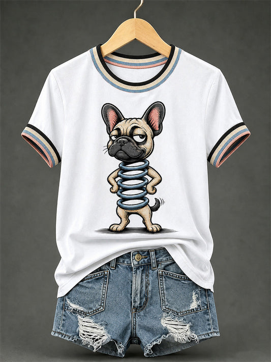 Women's Funny Dog Print Casual Tee gracestitchs