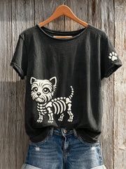 Women's Lovely Skeleton Yorkshire Terrier Dog & Paw Print short-sleeved T-shirt gracestitchs