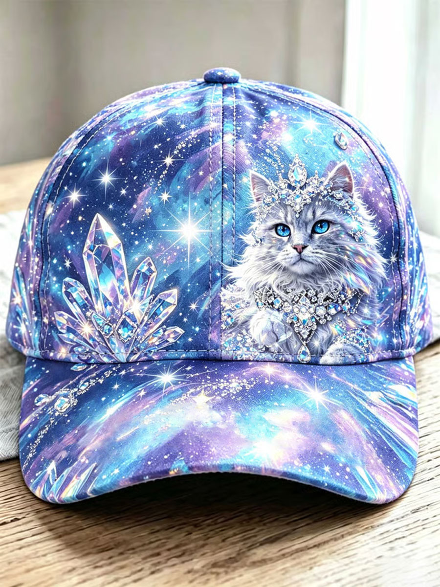 Unisex Crystal-embellished cat print design Hat gracestitchs