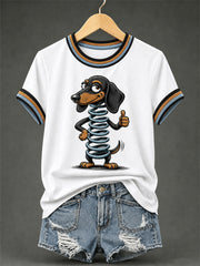 Women's Funny Dog Print Casual Tee gracestitchs