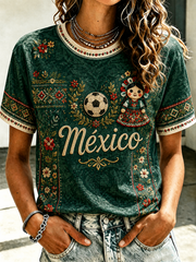 Women's Mexico Football Lover Art Printed short-sleeved T-shirt gracestitchs