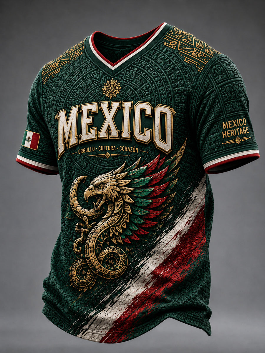 Men's Mexico Football Lover Art V-neck Short Sleeve T-shirt gracestitchs
