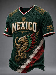 Men's Mexico Football Lover Art V-neck Short Sleeve T-shirt gracestitchs