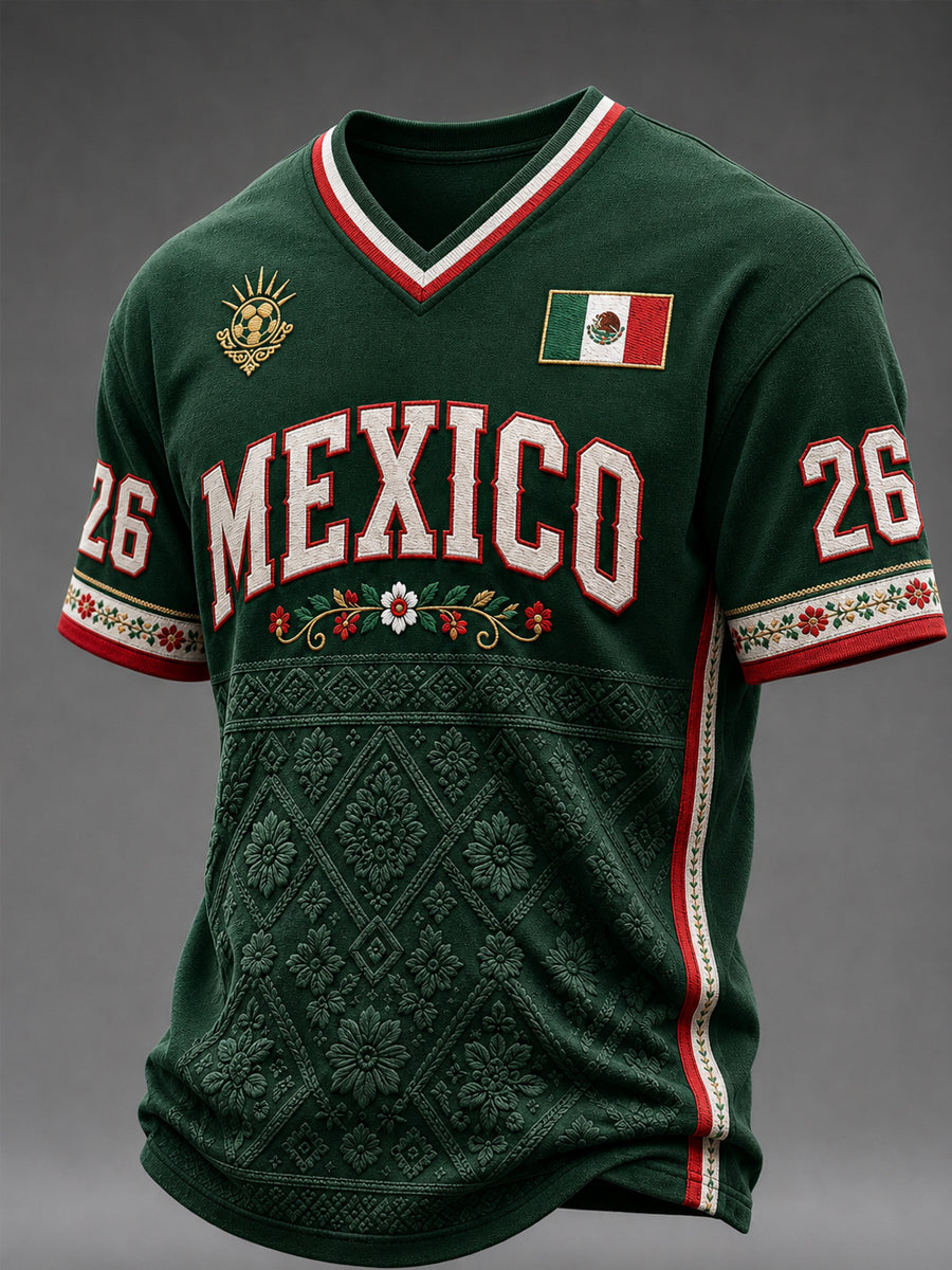 Men's Mexico Football Lover Art V-neck  Short Sleeve T-shirt gracestitchs