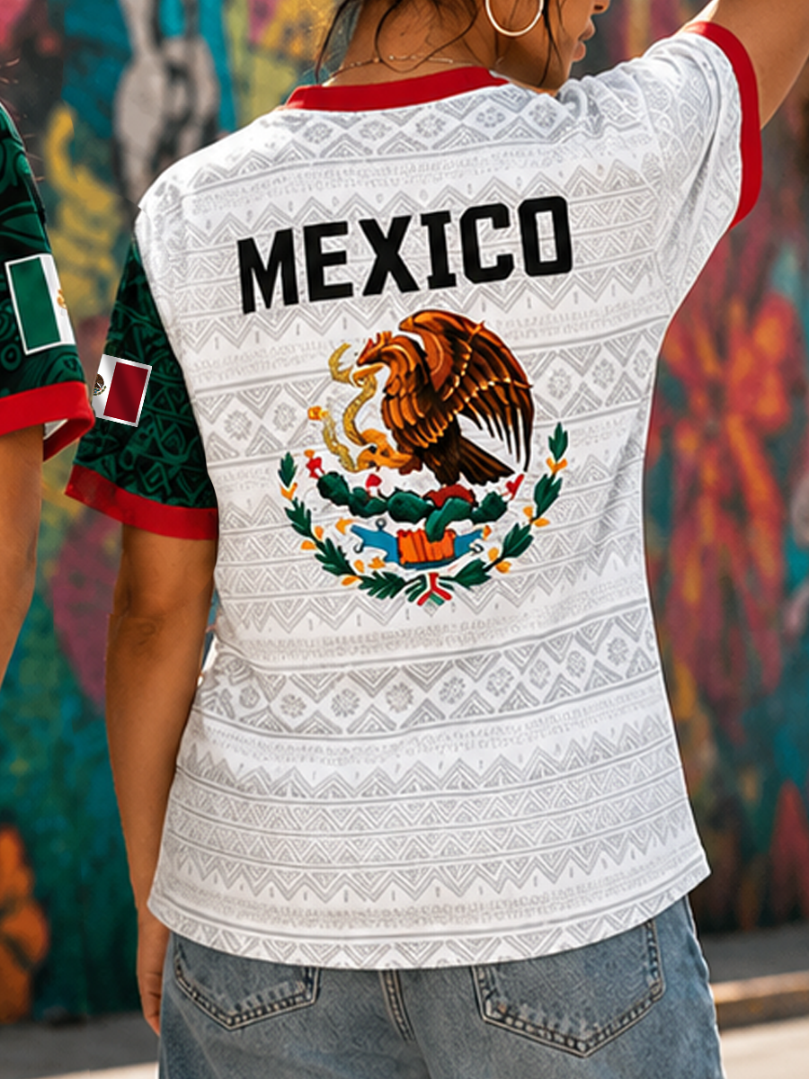 Women's Mexico Football Lover Art Printed short-sleeved T-shirt gracestitchs