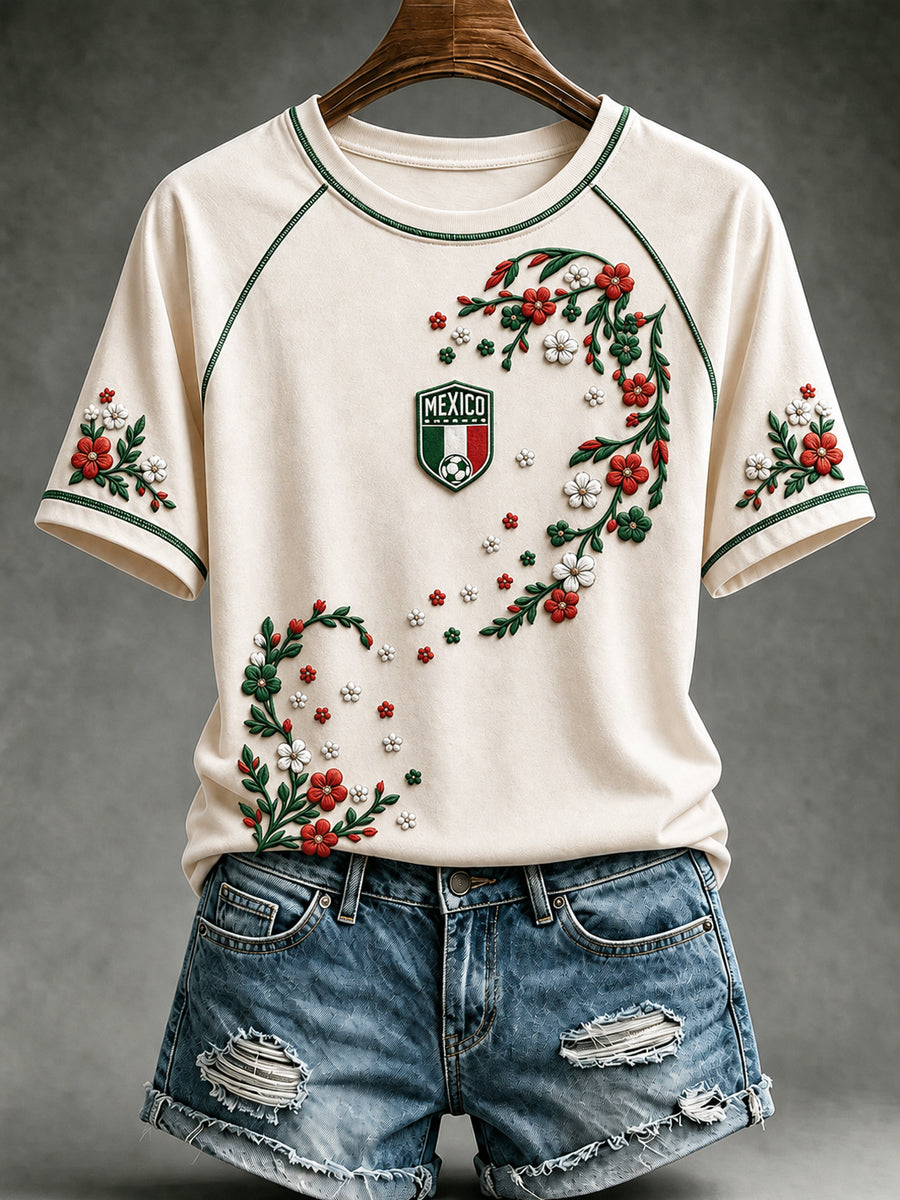 Women's Mexico Football Lover Art O-neck Short Sleeve T-shirt gracestitchs