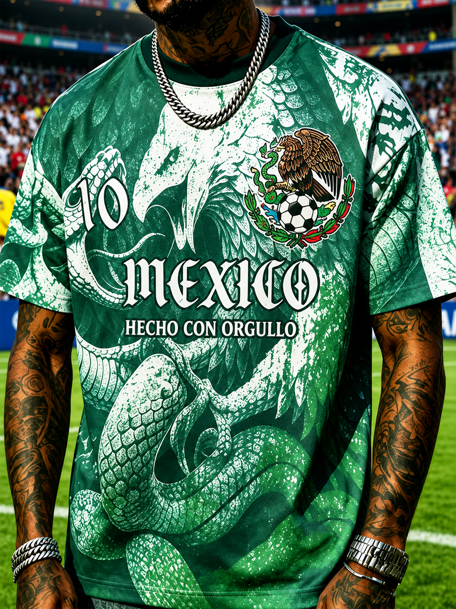 Men's Mexico Football Lover Art Printed short sleeves t-shirt