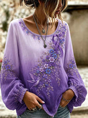 Women's Purple Floral & Hummingbird Print Alzheimer's Awareness Support Top