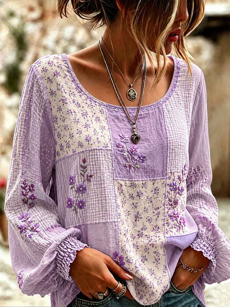Women's Purple Floral Print Casual T-Shirt