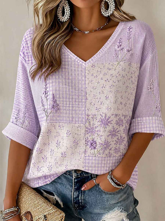 Women's Purple Floral Print Casual T-Shirt