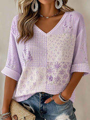 Women's Purple Floral Print Casual T-Shirt