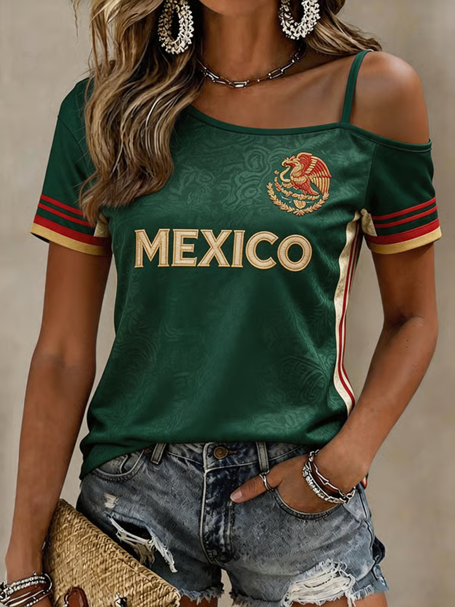 Women's Mexico Football Lover Art Printed Colombian football casual T-shirt gracestitchs