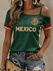 Women's Mexico Football Lover Art Printed Colombian football casual T-shirt gracestitchs