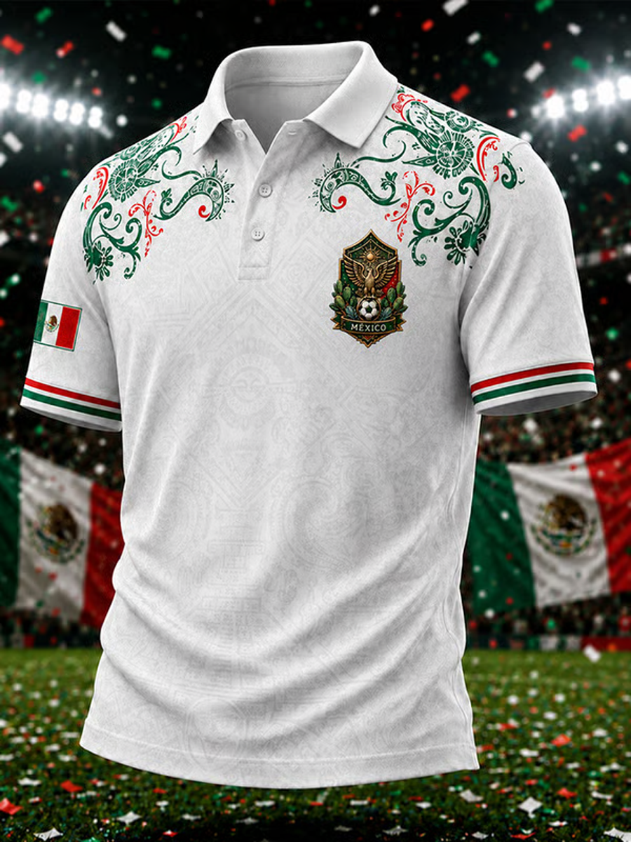Men's Mexico Football Lover Art Printed polo shirt gracestitchs