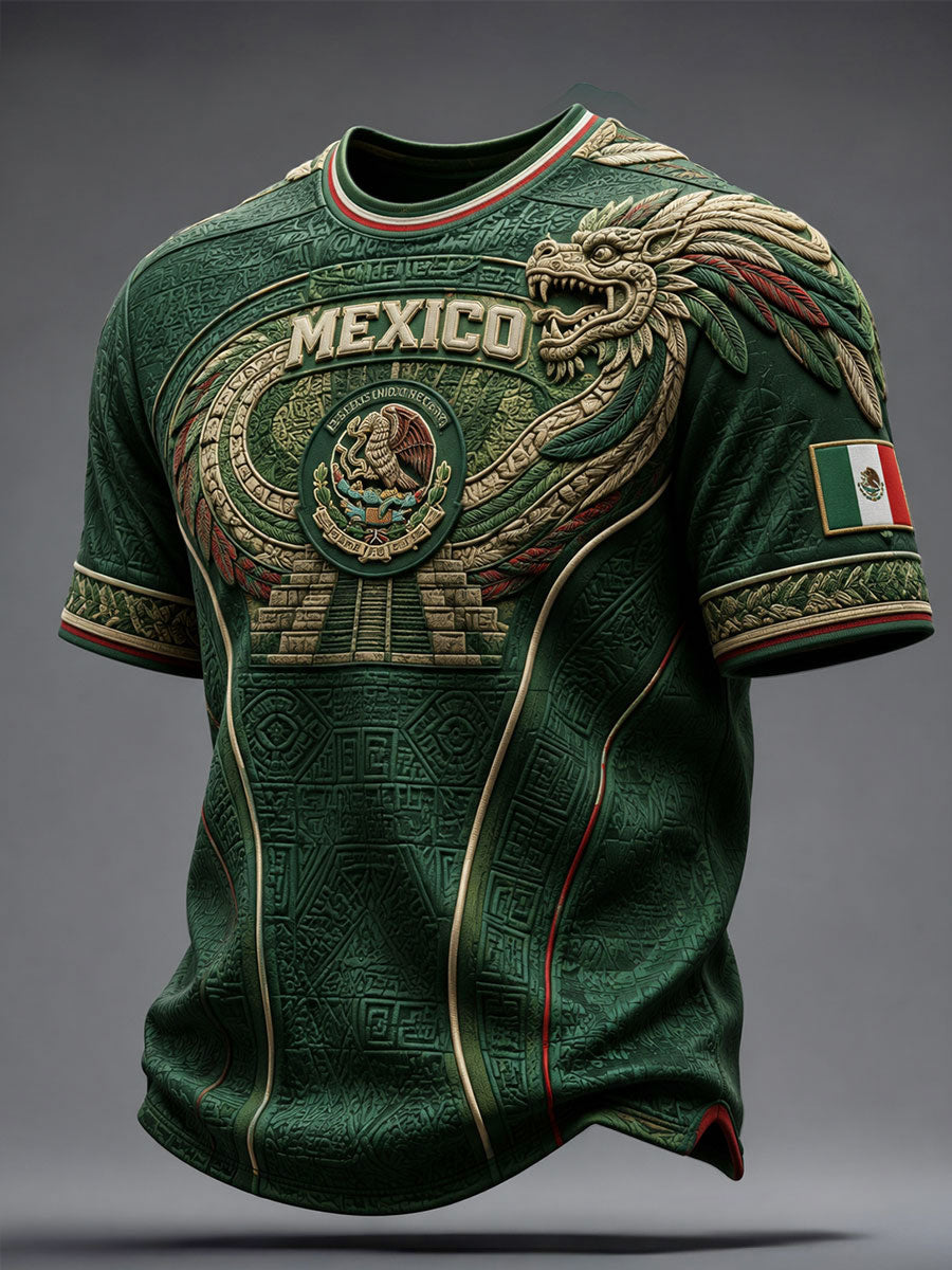 Men's Mexico Football Lover Aztec Art Printed T-shirt gracestitchs