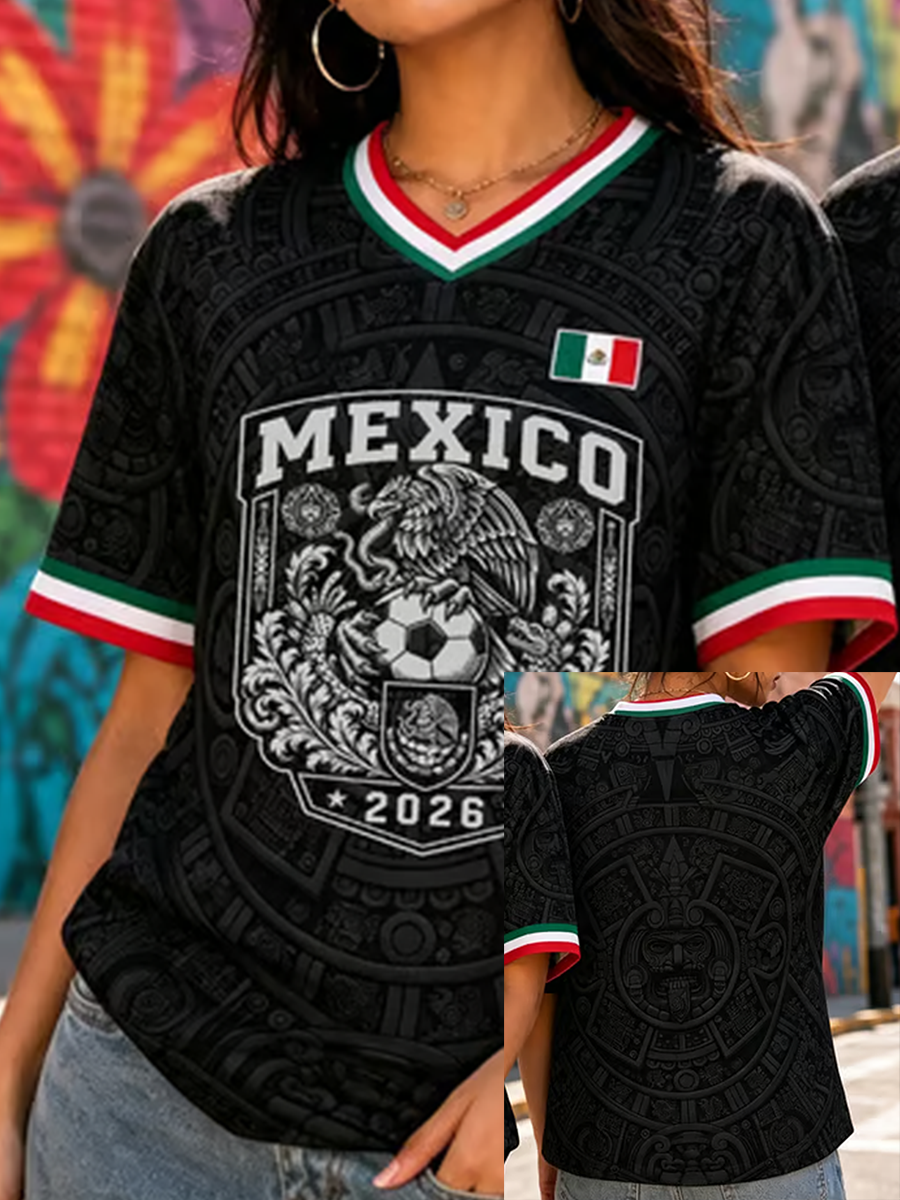 Women's Mexico Football Lover Art Printed short-sleeved T-shirt gracestitchs