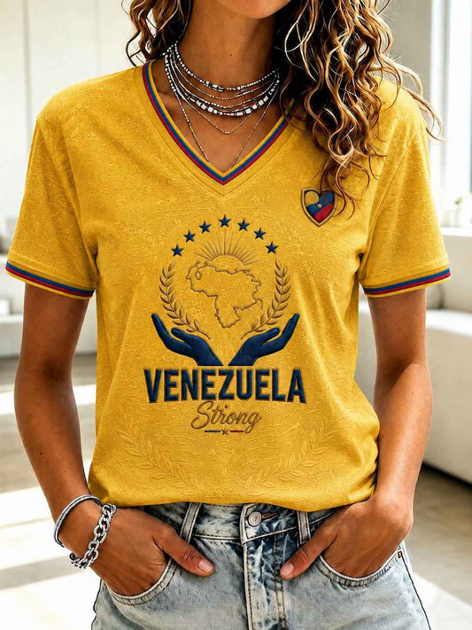 Women's Venezuela Strong Printed V-neck T-shirt