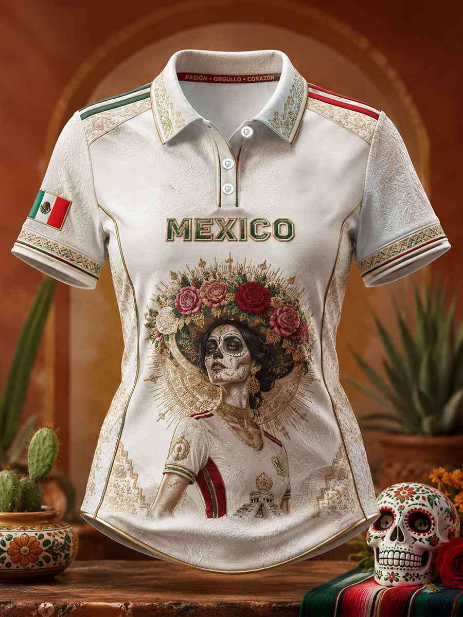 Women's Mexico Football Lover La Catrina Art Printed Casual Tops
