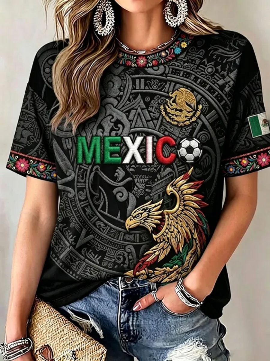 Women's Mexico Printed short-sleeved T-shirt gracestitchs