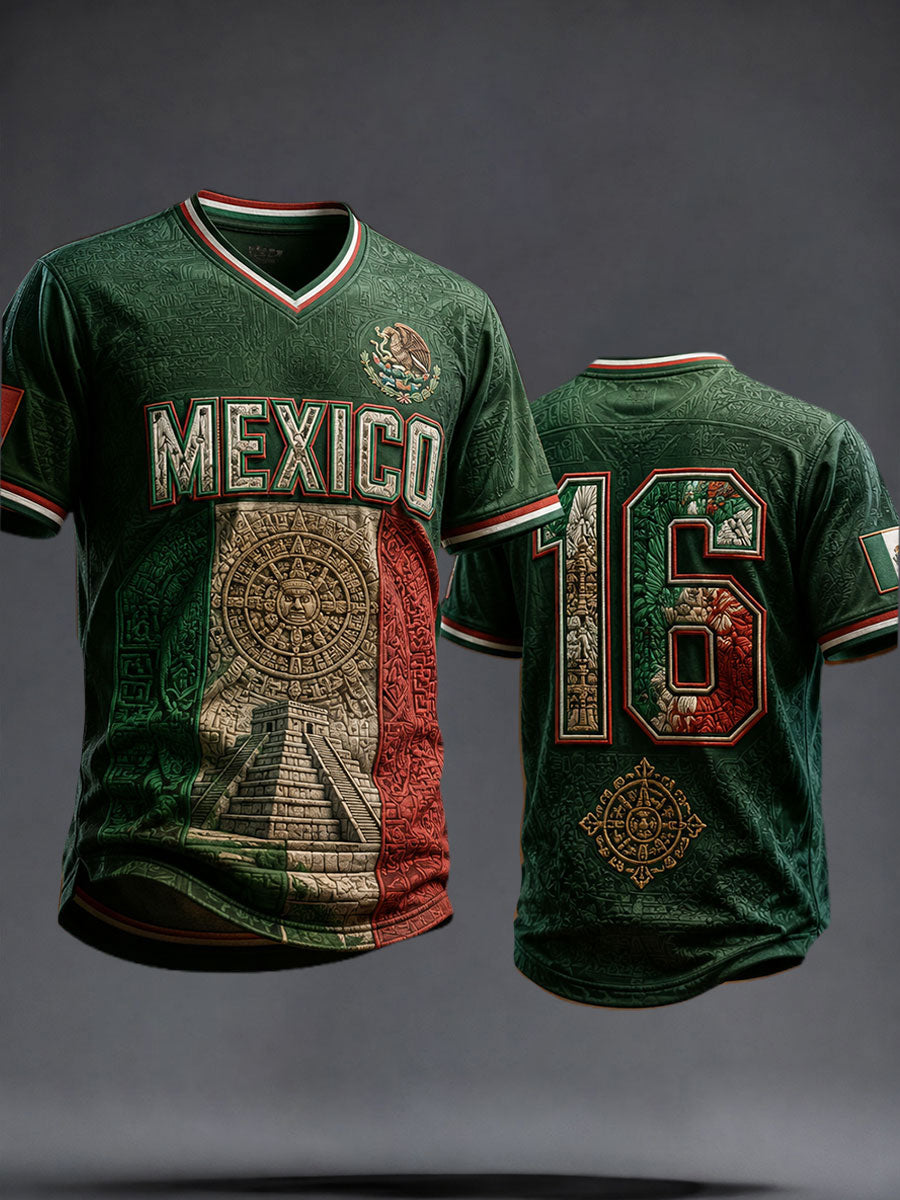 Men's Mexico Football Lover Art Printed V-neck T-shirt gracestitchs