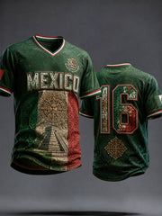 Men's Mexico Football Lover Art Printed V-neck T-shirt gracestitchs