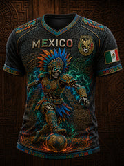 Men's Mexico Football Lover Art Printed V-neck T-shirt gracestitchs