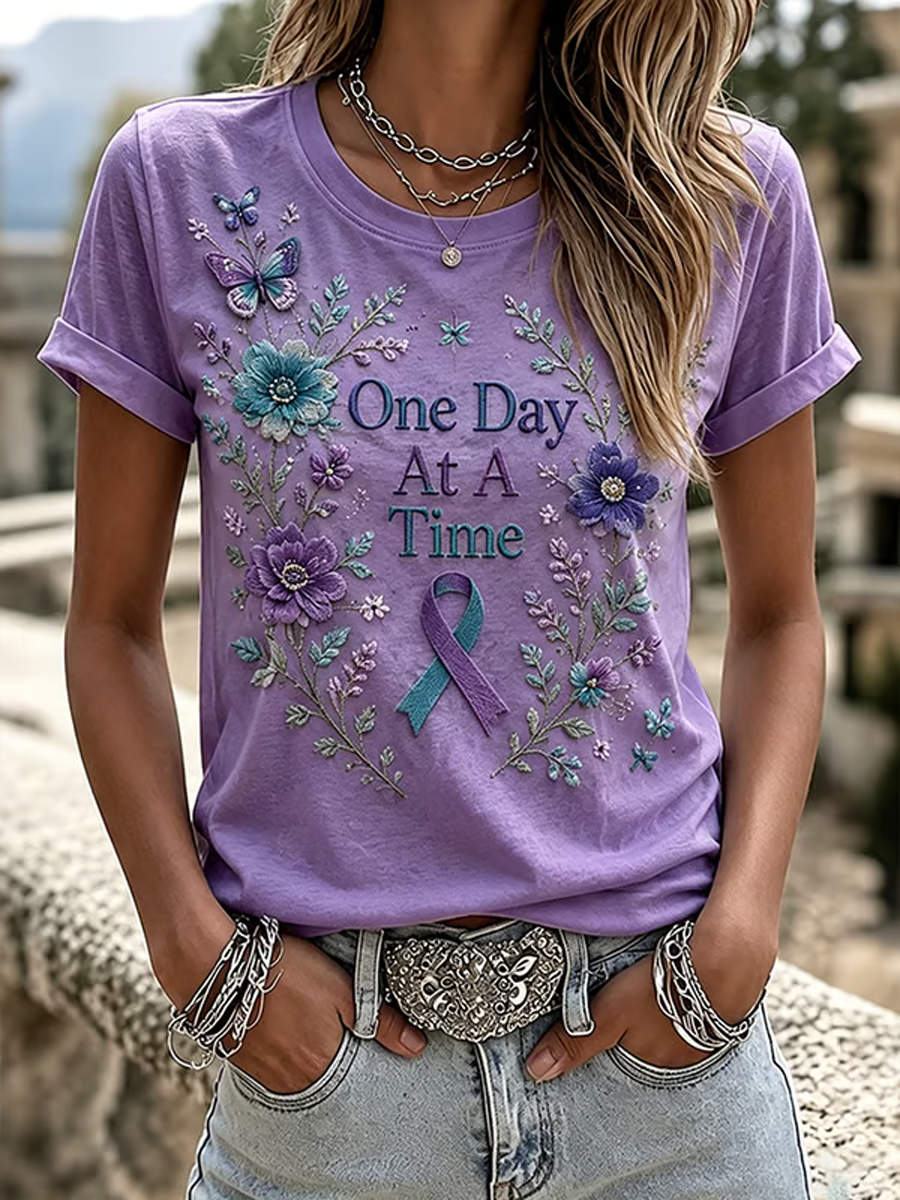 Women's One Day At A Time Flower Art Print short-sleeved T-shirt gracestitchs