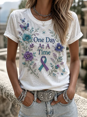 Women's One Day At A Time Flower Art Print short-sleeved T-shirt gracestitchs