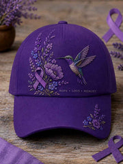 Unisex Purple Floral & Hummingbird Print Alzheimer's Awareness Support Hat