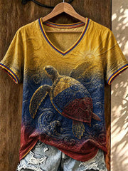 Women's Sea Turtle Venezuela Strong Printed V-neck T-shirt