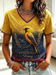 Women's Troupial Venezuela Strong Printed V-neck T-shirt
