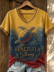 Women's Sea Turtle Venezuela Strong Printed V-neck T-shirt
