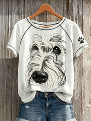 Women's Fuzzy Maltese Dog Face Abstract Art & Paw Print short-sleeved T-shirt