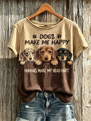 Women's Peeking Dachshund Dogs Make Me Happy Humans Make My Head Hurt short-sleeved T-shirt