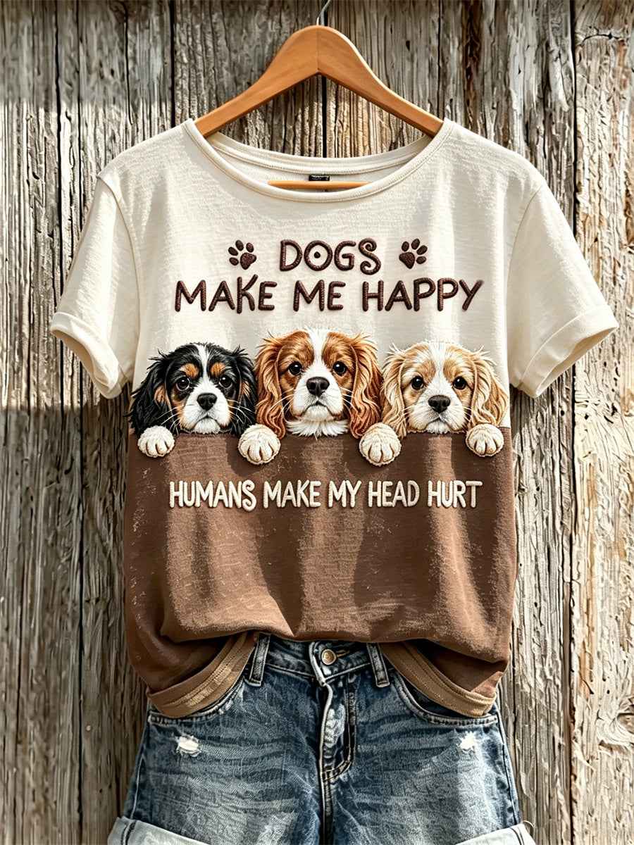 Women's Peeking Cavalier King Charles Spaniel Dogs Make Me Happy Humans Make My Head Hurt short-sleeved T-shirt