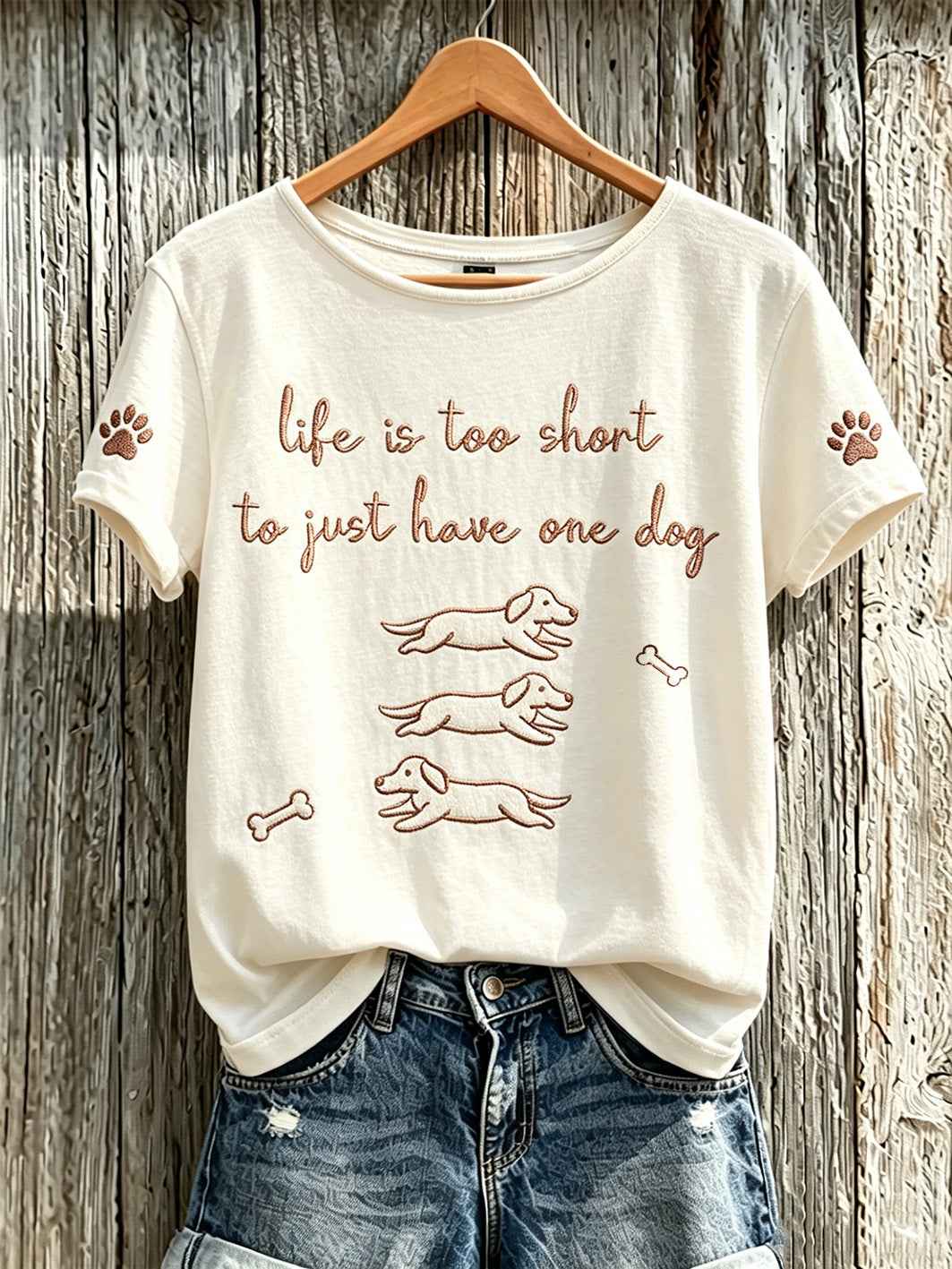 Women's cute dog pattern printed short-sleeved T-shirt