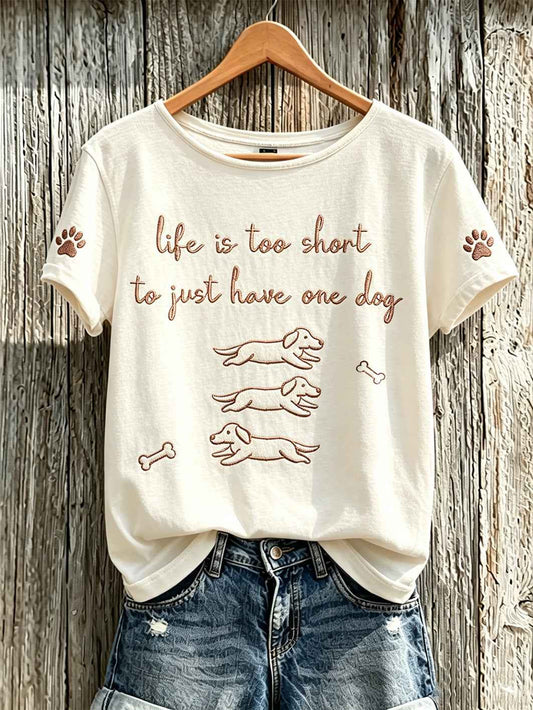 Women's cute dog pattern printed short-sleeved T-shirt