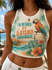Women's I'm Retired It's 5 O'clock Everywhere Parrot Print Casual Vest
