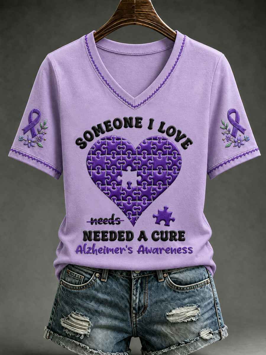 Women's Alzheimer's Awareness Dementia Support Purple Ribbon Print Short Sleeve T-shirt
