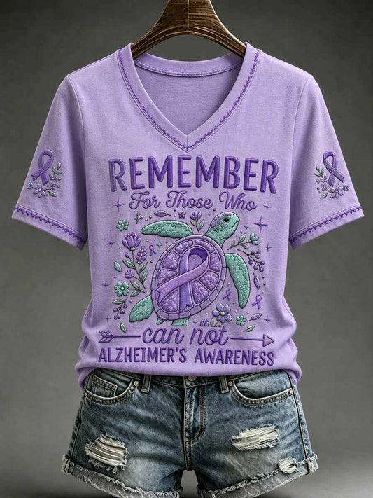 Women's Alzheimer's Awareness Dementia Support Purple Ribbon Turtle Print  Short Sleeve T-shirt