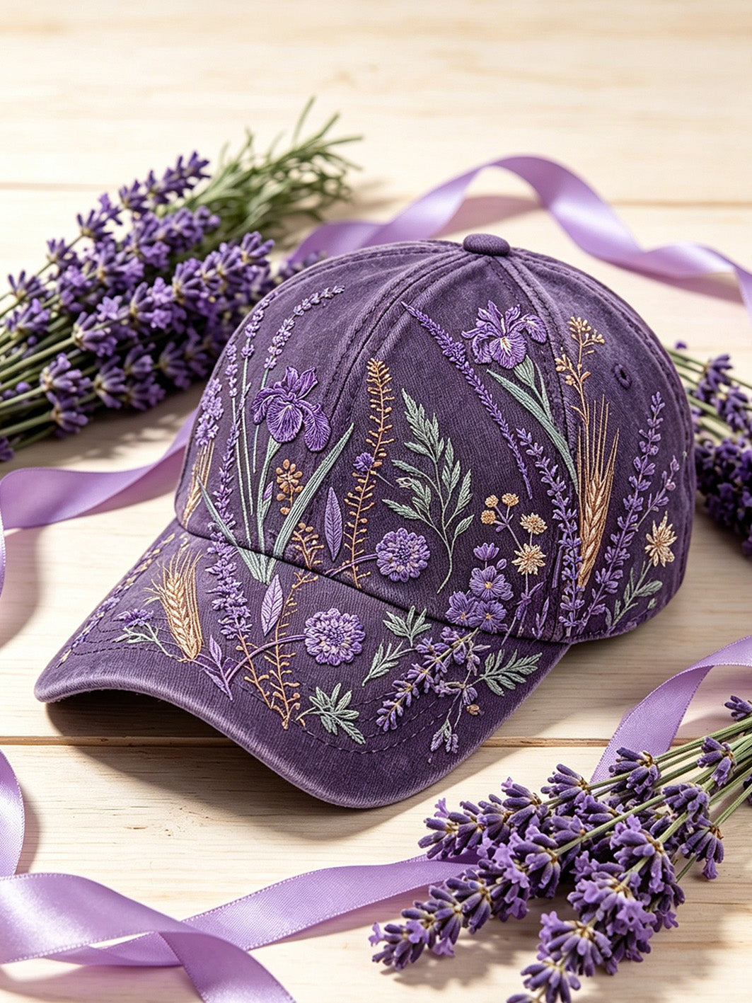 Women's purple plant flower pattern printed unisex hat gracestitchs