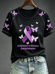 Women's Purple Ribbon Awareness Print Contrast Sleeve Round Neck T-shirt gracestitchs