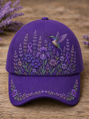 Unisex Purple Floral & Hummingbird Print Alzheimer's Awareness Support Hat gracestitchs